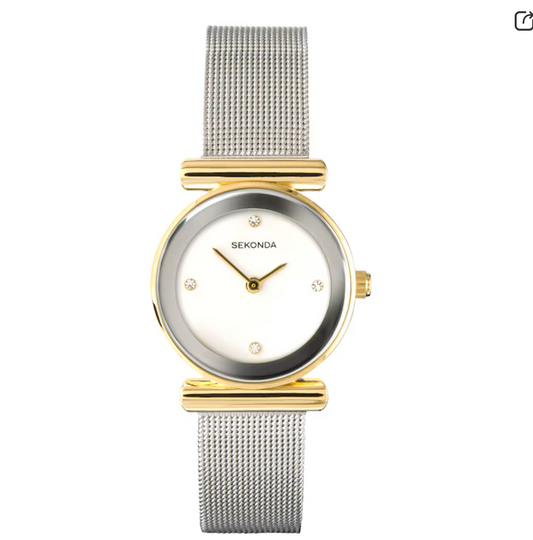 Sekonda Ava Ladies Watch with Gold Alloy Case & Silver Stainless Steel Mesh Bracelet