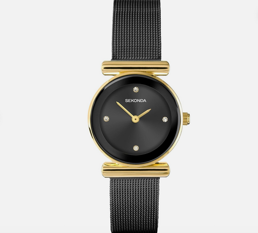Sekonda Women's Gold Dial Watch With Chrystal Black Face