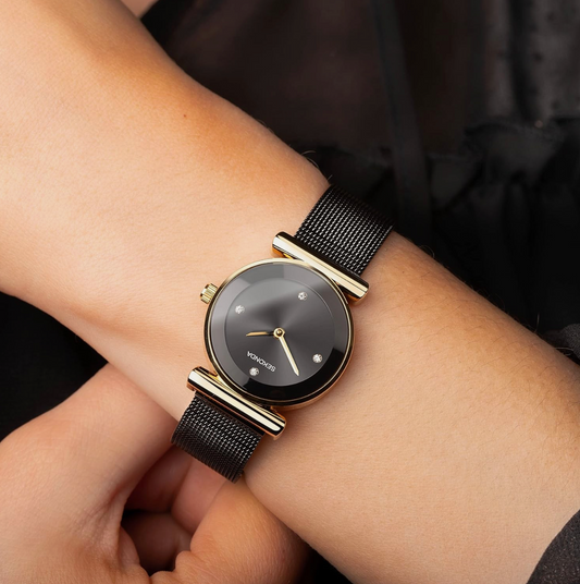 Sekonda Women's Gold Dial Watch With Chrystal Black Face