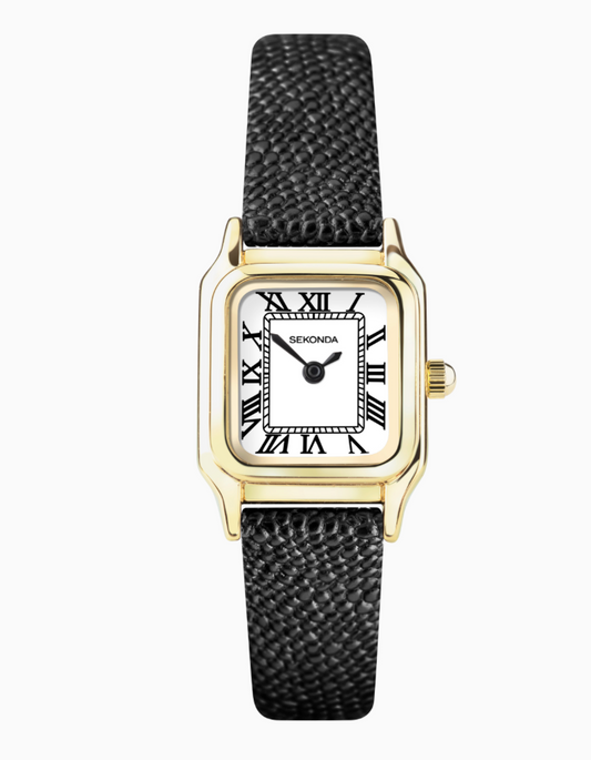 Sekonda Monica Ladies Watch with Gold Alloy Case & Black Leather Strap 40557