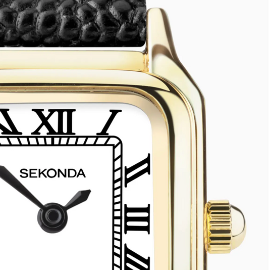 Sekonda Monica Ladies Watch with Gold Alloy Case & Black Leather Strap 40557
