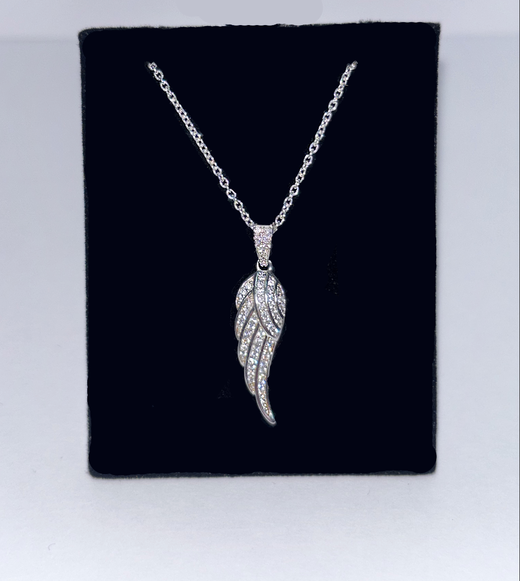 Silver Large CZ Angel Wing Pendant PLP045A
