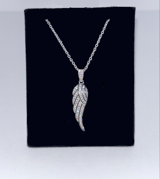 Silver Large CZ Angel Wing Pendant PLP045A