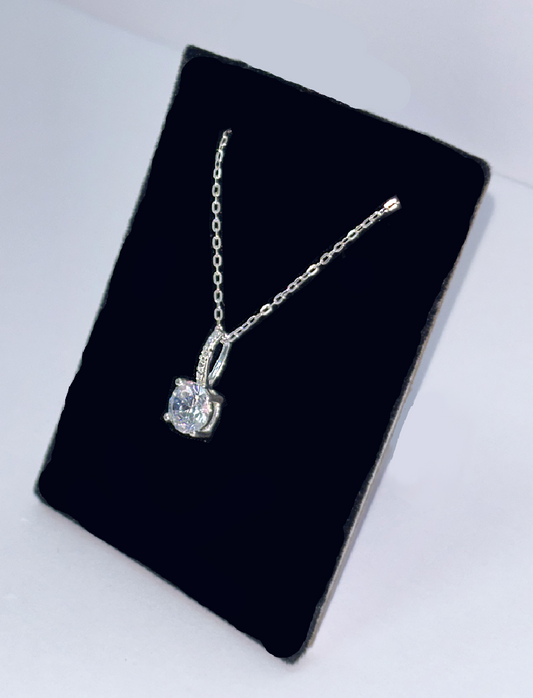 Silver CZ Solitaire Pendant Necklace