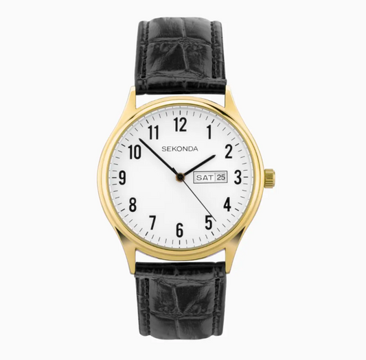 Sekonda Easy Reader Ladies Watch with Gold Alloy Case & Black Leather Strap 30123
