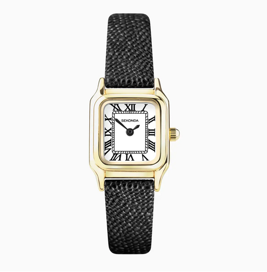 Sekonda Monica Ladies Watch with Gold Alloy Case & Black Leather Strap 40557