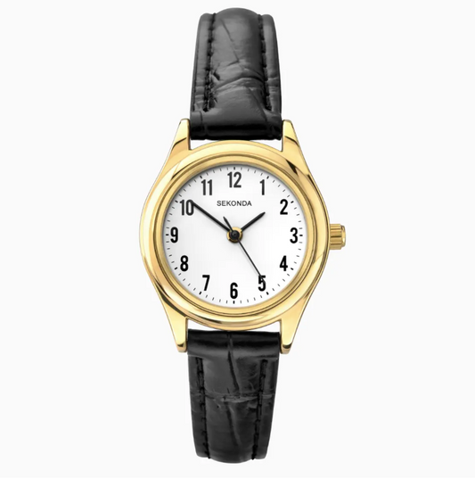 Sekonda Easy Reader Ladies Watch with Gold Case & Leather Upper Strap 4493
