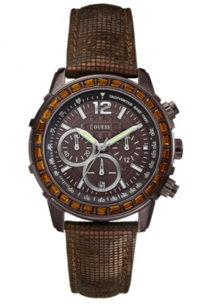 Guess Women's Quartz Analogue Watch-Brown Face-Brown Leather Strap