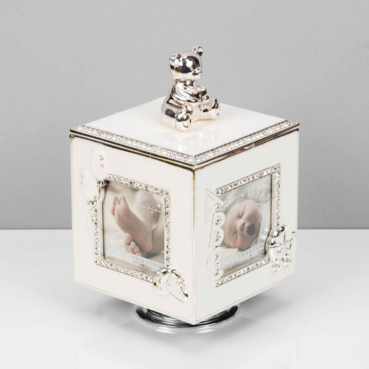 BAMBINO BABY SILVER PLATED ROTATING PHOTO FRAME MUSIC BOX