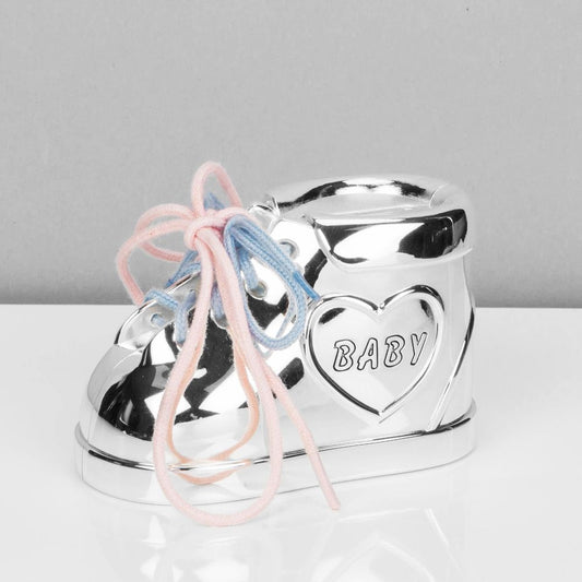 BAMBINO SILVER PLATED BABY BOOTIE MONEY BOX