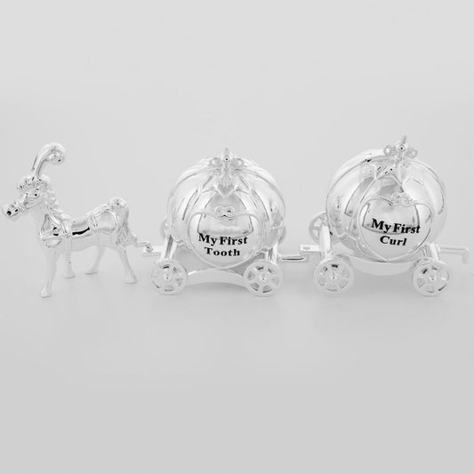 SILVERPLATED HORSE AND CARRIAGE TOOTH &amp; CURL SET