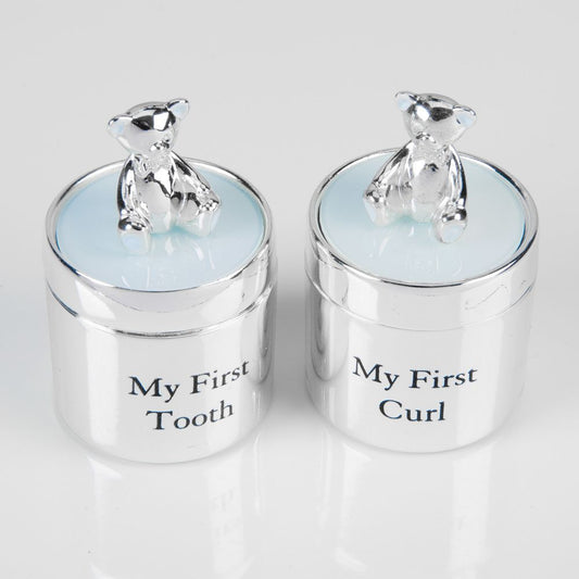 BAMBINO SILVER PLATED FIRST TOOTH &amp; CURL BOX SET - BLUE