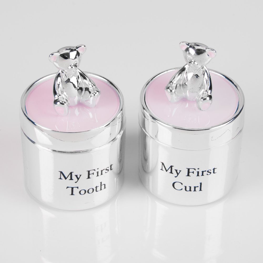 BAMBINO SILVER PLATED FIRST TOOTH; CURL BOX SET - PINK