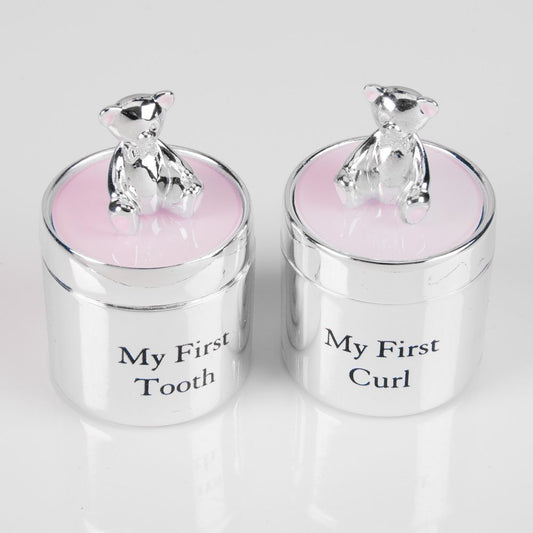 BAMBINO SILVER PLATED FIRST TOOTH; CURL BOX SET - PINK