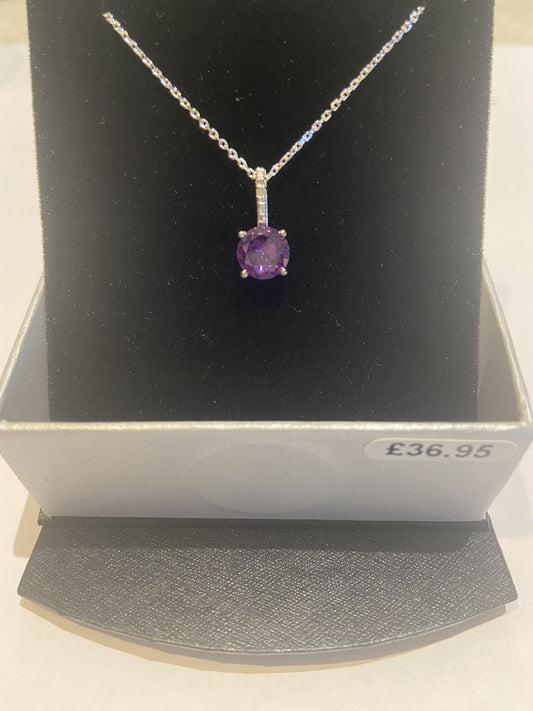 Dainty Silver CZ Amethyst Pendant