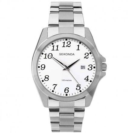 Mens White Dial Full Figure Bracelet Watch 1635