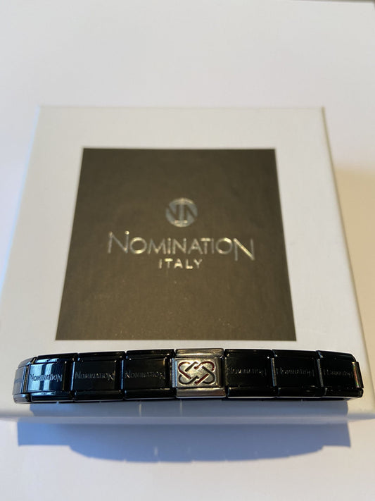 Nomination Black Bracelet with Interlinking Hearts Charm