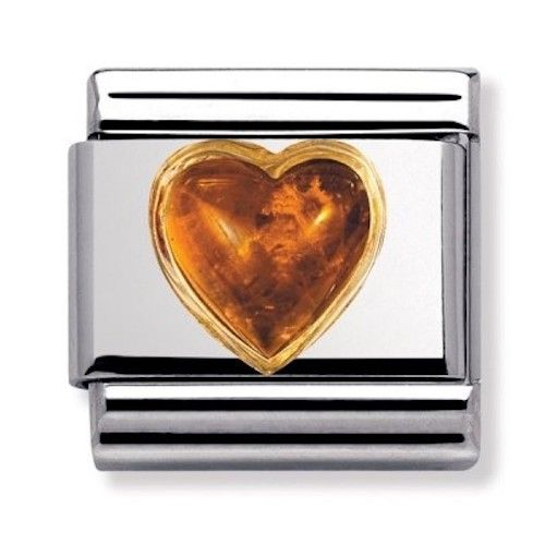 Nomination Classic Gold Amber Heart Stone Charm Link 03050101