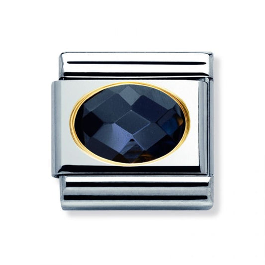 Nomination Classic Gold Oval Black CZ Stone Charm Link 030601011