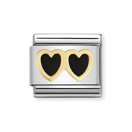 Nomination Classic Gold Double Black Heart Charm Link 03020704