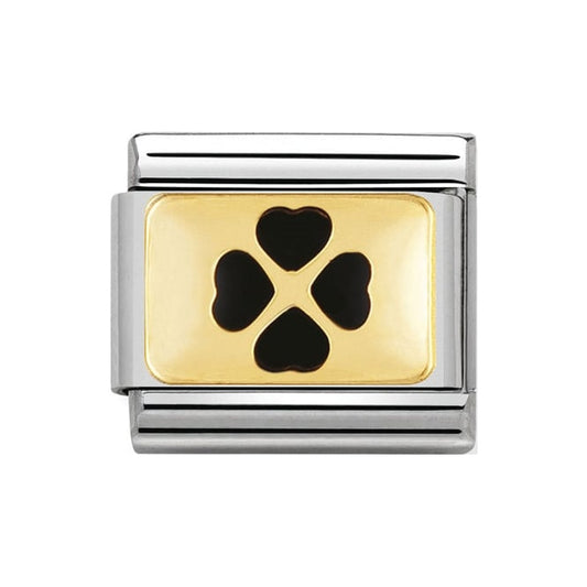 Nomination Gold Good Luck Black Four Leaf Clover Charm 03020629
