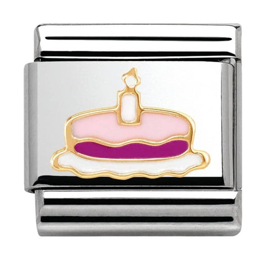 Nomination Classic Gold Pink Birthday Cake Charm Link 030285