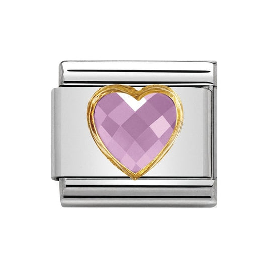 Nomination  Gold Pink CZ Heart Love Stone Charm Link 030610003