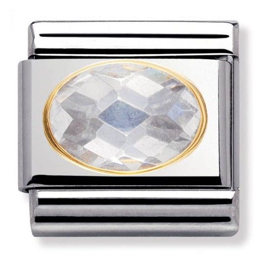 Nomination Classic Gold Oval White CZ Stone Charm Link 030601010