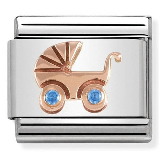 Nomination Classic New Arrival Baby Rose Gold Blue Pram Charm Link 43030505