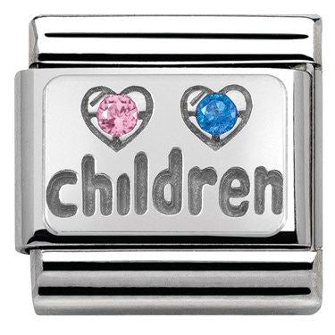 Nomination Silver Blue Pink Children CZ Charm Link 33030415