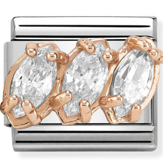 Nomination  Rose Gold White Trilogy CZ Stone Charm Link 43030905