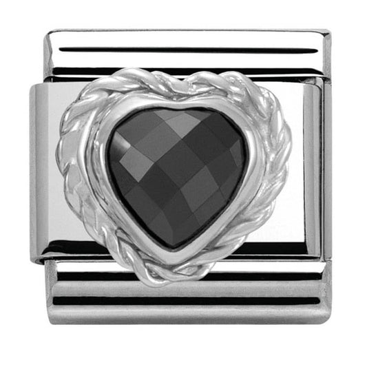 Nomination  Silver Black CZ Heart Stone Charm Link 330603011