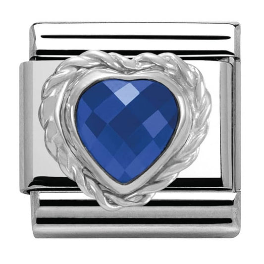 Nomination Classic Silver Blue CZ Heart Stone Charm Link 330603007