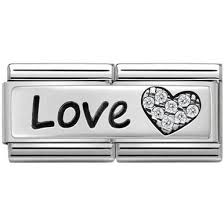 Nomination Classic Double Silver Charm Love with CZ Charm Link 33073105