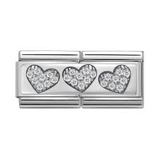 Nomination Classic Double Silver Charm Three hearts with CZ Charm Link33073202