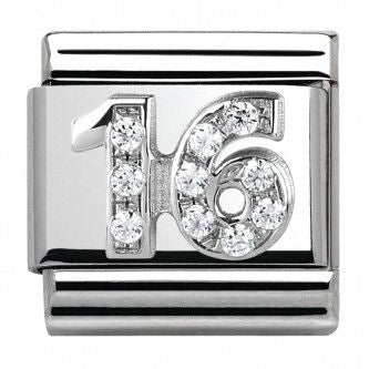 Nomination Classic Silver & CZ Number 16 Charm Link 33030417