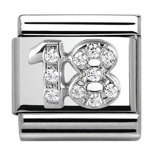 Nomination Classic Silver & CZ Number 18 Charm Link 33030418