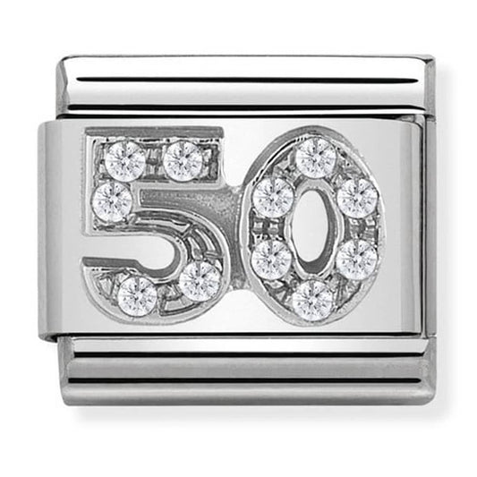 Nomination Classic Silver & CZ Number 50 Charm Link 33030423