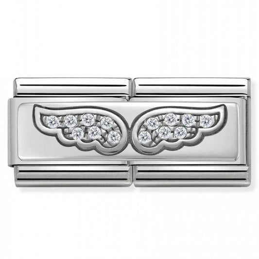 Nomination Classic Silver Double Angel Wing CZ Charm Link 33073201