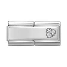 Nomination Classic Double Silver Engraving plate CZ Heart Charm Link 33073109