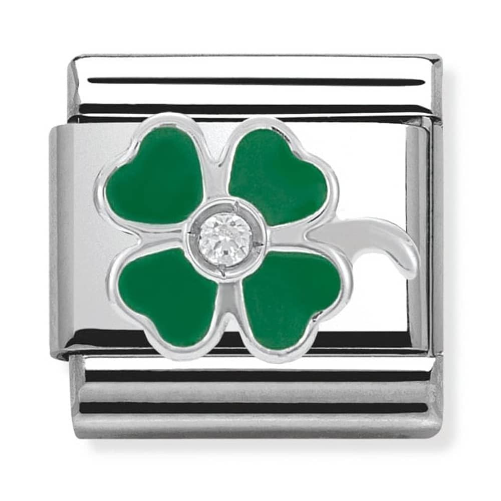 Nomination Classic Silver Good Luck Green CZ Charm Link 33030513