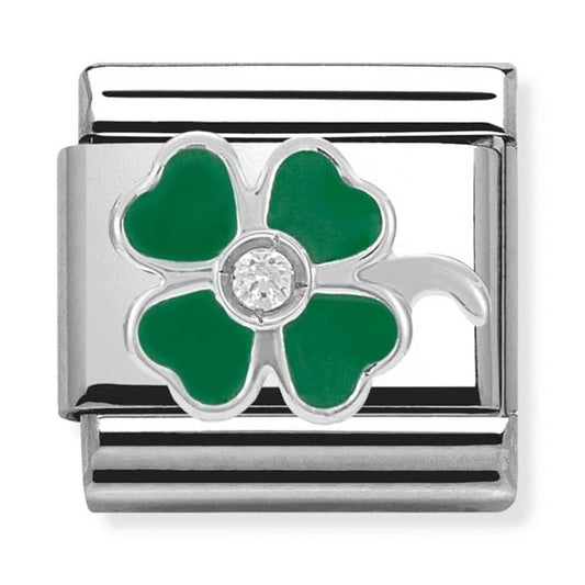 Nomination Classic Silver Good Luck Green CZ Charm Link 33030513