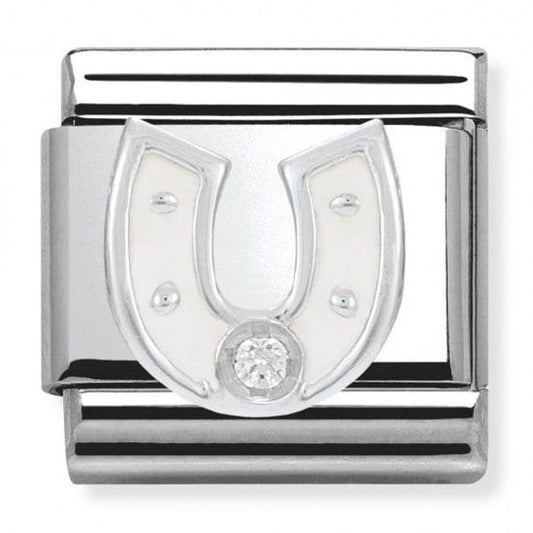Nomination Classic Silver White CZ Horseshoe Good Luck Charm Link 33030512