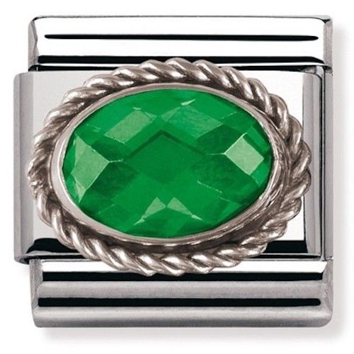 Nomination Classic Silver Green CZ  Stone Charm Link 330604027