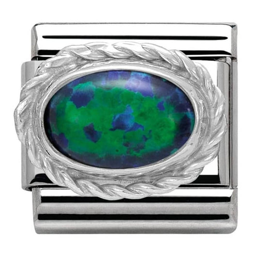 Nomination Classic Silver Green Opal Stone Charm Link 33050326