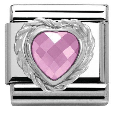 Nomination Silver Pink CZ Heart Stone Charm Link 330603003