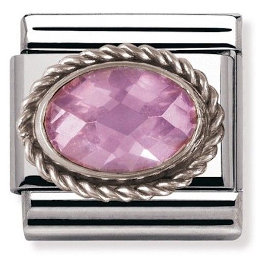 Nomination Classic Silver Pink CZ Stone Charm Link 330604003