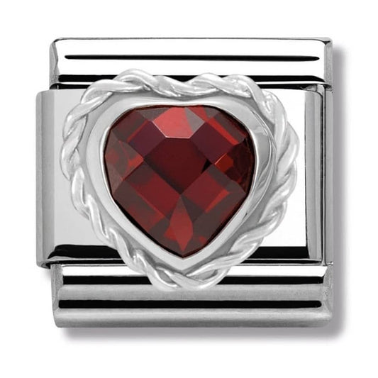 Nomination Classic Silver Red CZ Heart Stone Charm Link 330603005