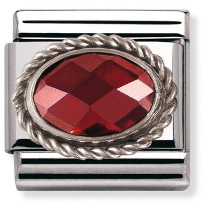 Nomination Classic Silver Red CZ Stone Oval Charm Link 330604005