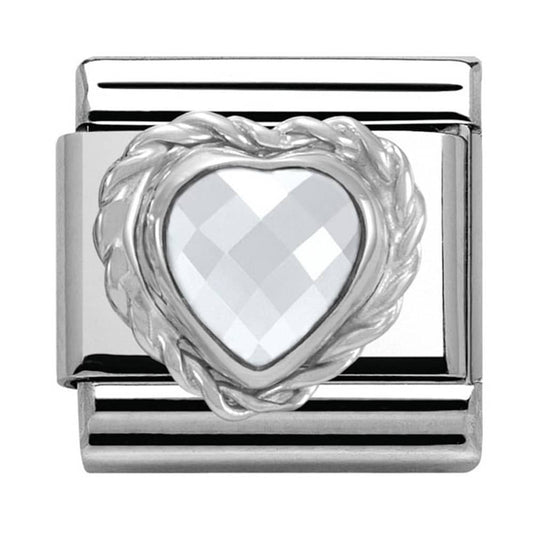 Nomination Classic Silver White CZ Heart Stone Charm Link 330603010